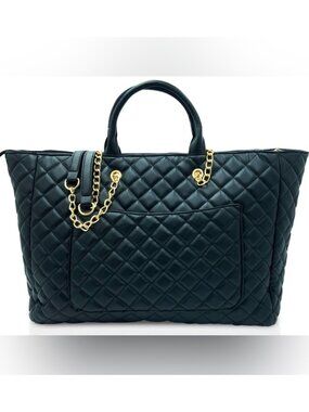 Gilda Paris GGH-518 Black G Logo Quilted Tote with Strap One Size NWT